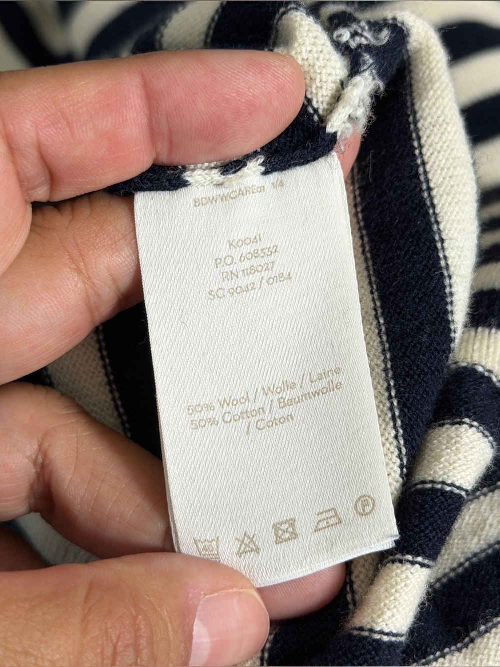 Boden 8 Blue White Stripe Wool Cotton Blend Ruffle Trim Sweater - Picture 7 of 9